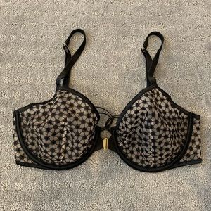 Victoria’s Secret Unlined Demi Bra Black and Nude Lace Size 34DD Front Close